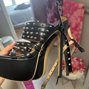 SHEIN Black Studded Platform Heels